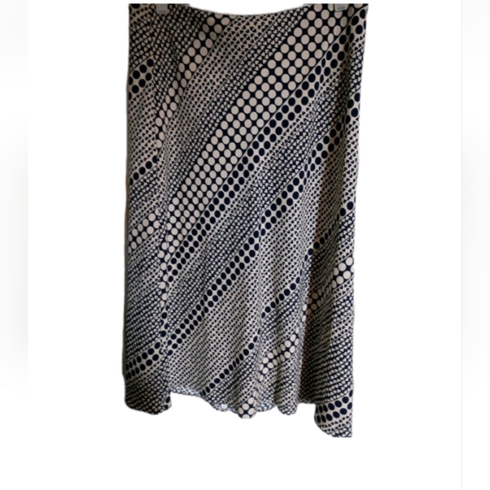 LOFT Navy and White Polka Dot Diagonal Maxi Skirt Light Weight Chiffon